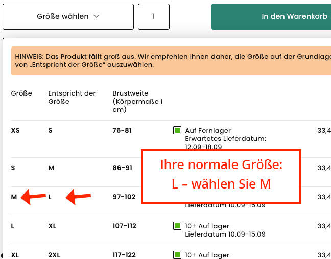 Gr¨sse wählen